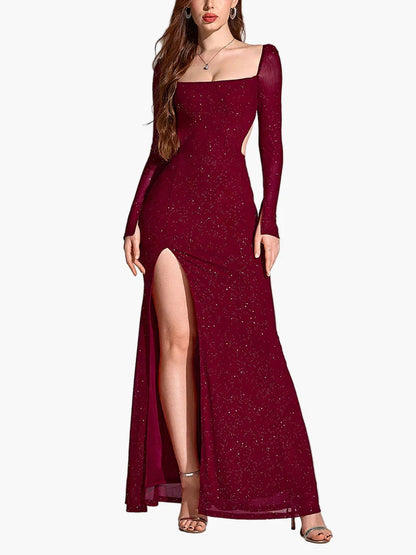 Damen Abendkleid mit Schlitz, Eleganter Maxikleid Stil für festliche Anlässe und Partys