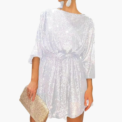 Damen Pailletten Minikleid mit Gürtel – Elegantes Party- und Cocktailkleid