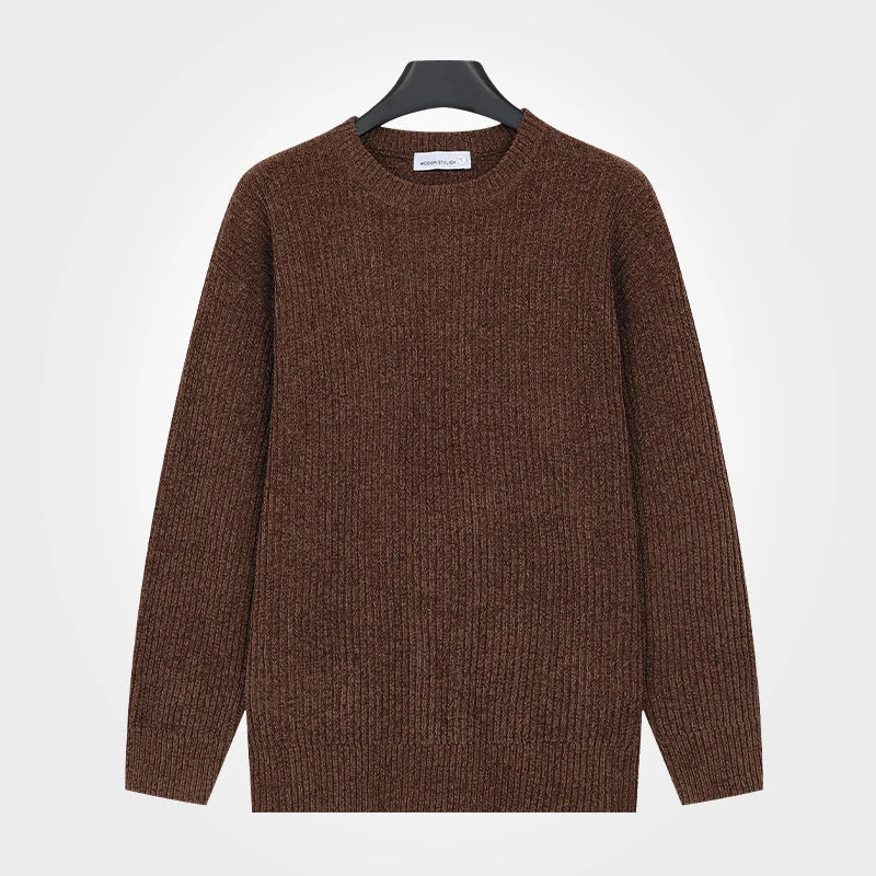 Herren Rippstrick Pullover Rundhals Langarm Strickpullover