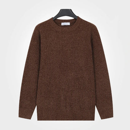 Herren Rippstrick Pullover Rundhals Langarm Strickpullover