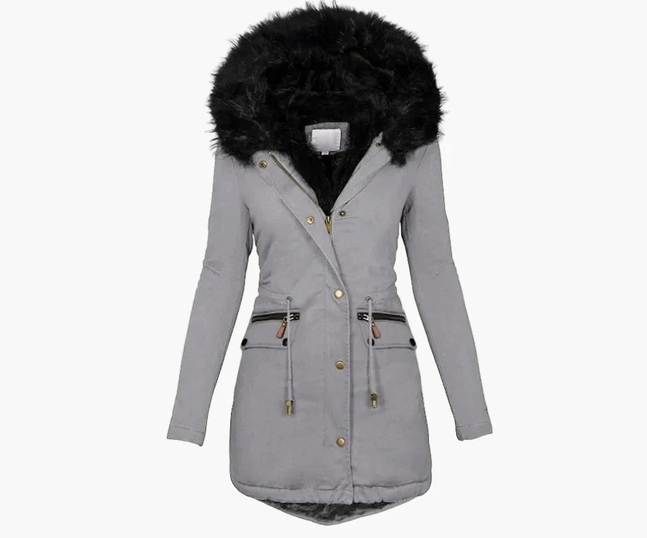 Damen Winterparka mit Kunstfellkapuze – Eleganter, warmer Mantel im europäischen Stil für kalte Tage