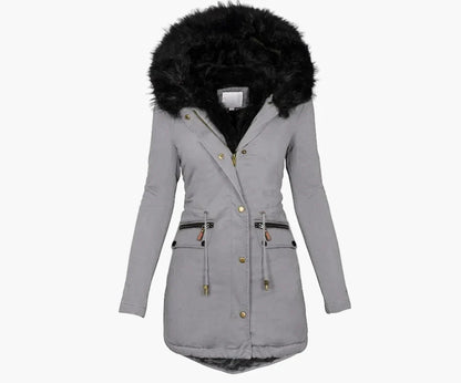 Damen Winterparka mit Kunstfellkapuze – Eleganter, warmer Mantel im europäischen Stil für kalte Tage