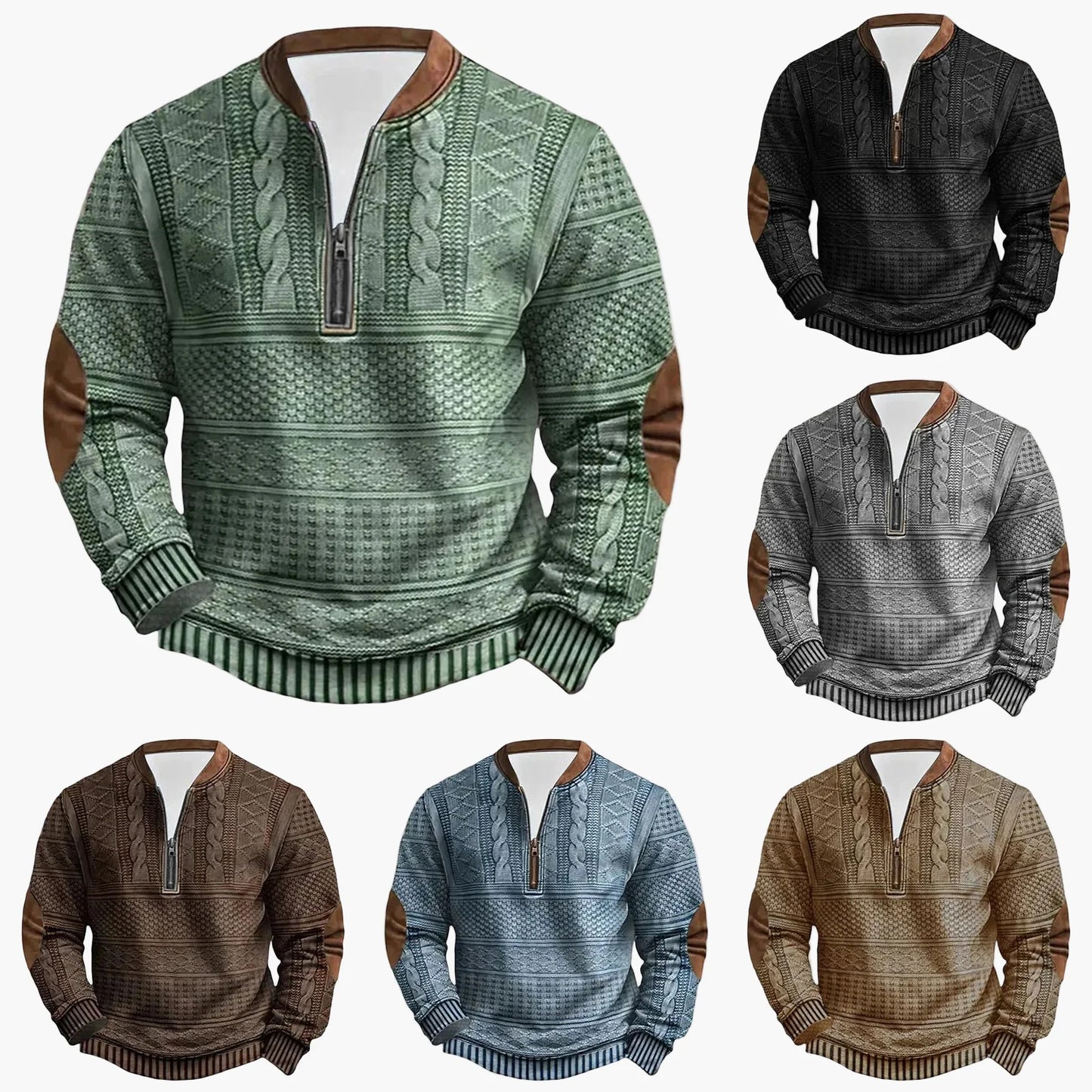 Herren Outdoor Freizeitpullover im Strick-Look – Modischer Halbzip-Sweater mit Stehkragen für Alltag und Freizeit