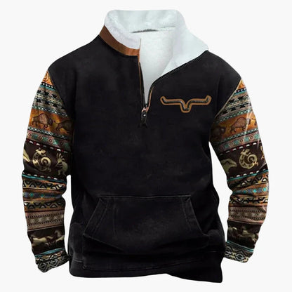 Herren Fleece Pullover mit Ethno Muster und Wildwest-Charme – Outdoor & Freizeit