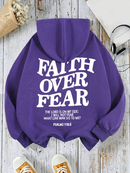 Hoodie mit Kapuze und "Faith Over Fear" Druck, lockere Passform