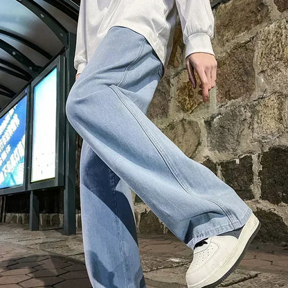 Loose Fit Jeans Herren Weites Bein Hoher Bund Grau