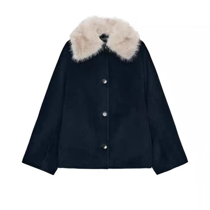 Damen Bomberjacke mit Kapuze und Fellimitatbesatz Kurz