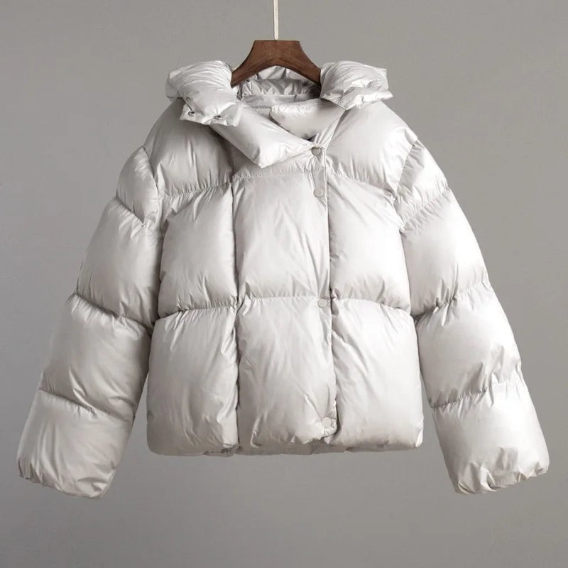 Damen Pufferjacke mit Kapuze – Kurzer Steppmantel