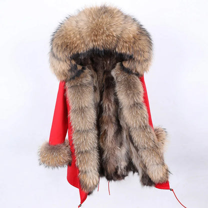 Damen Winterparka mit Kapuze & Pelzimitat-Futter in Rosa