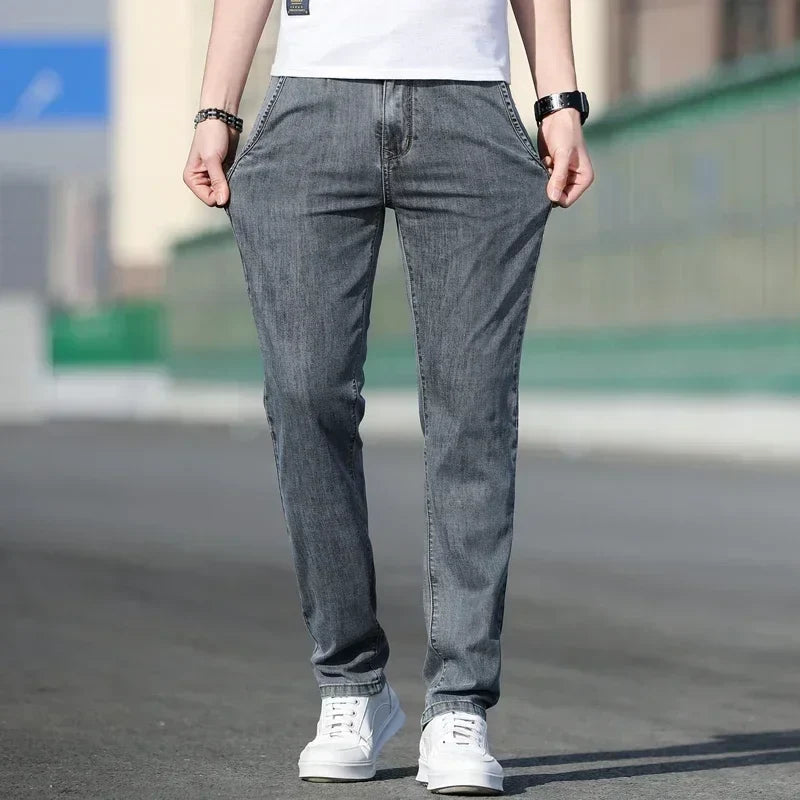 Herren Jeans Hose Grau Gerade Passform