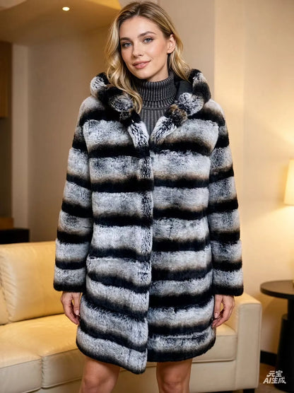 Damen Kapuzen Kunstpelz Mantel Langarm Winterjacke