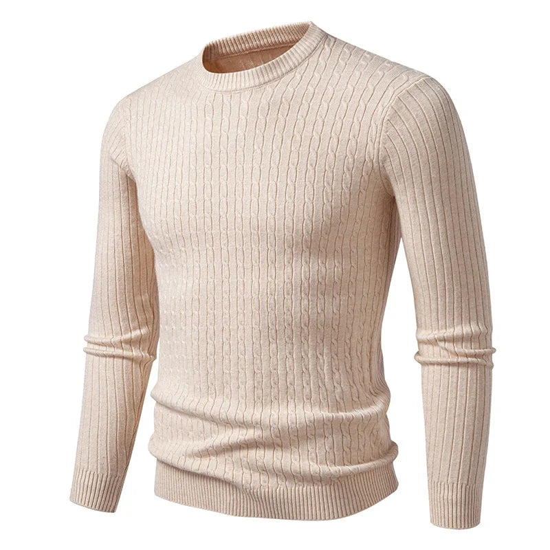 Herren Rundhals Pullover Zopfmuster Langarm Strickpullover