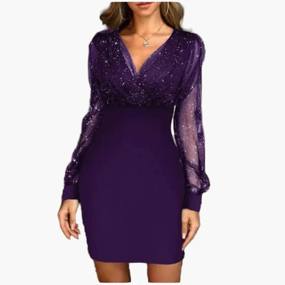 Damen Elegantes Partykleid mit Glitzer und Transparenten Ärmeln – Perfekt für Festliche Anlässe