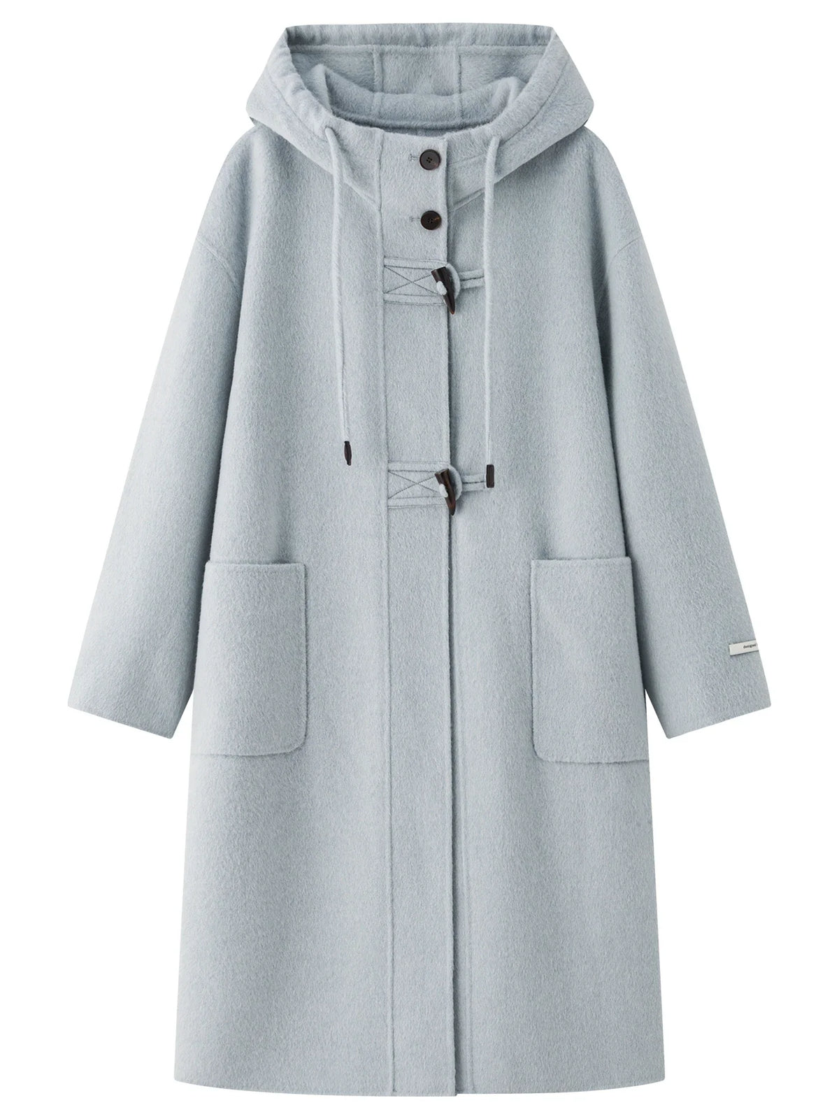 Damen Dufflecoat Langer Wintermantel mit Kapuze und Knebelverschlüssen
