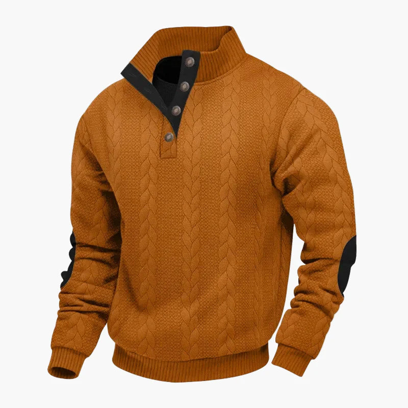 Herren Strickpullover mit Knopfleiste – Modischer Freizeit Sweater im Zopfmuster