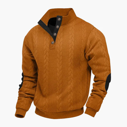 Herren Strickpullover mit Knopfleiste – Modischer Freizeit Sweater im Zopfmuster