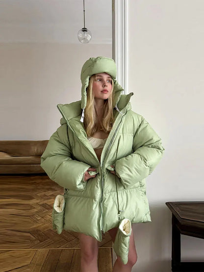 Damen Oversize Steppjacke Winterjacke mit Kapuze