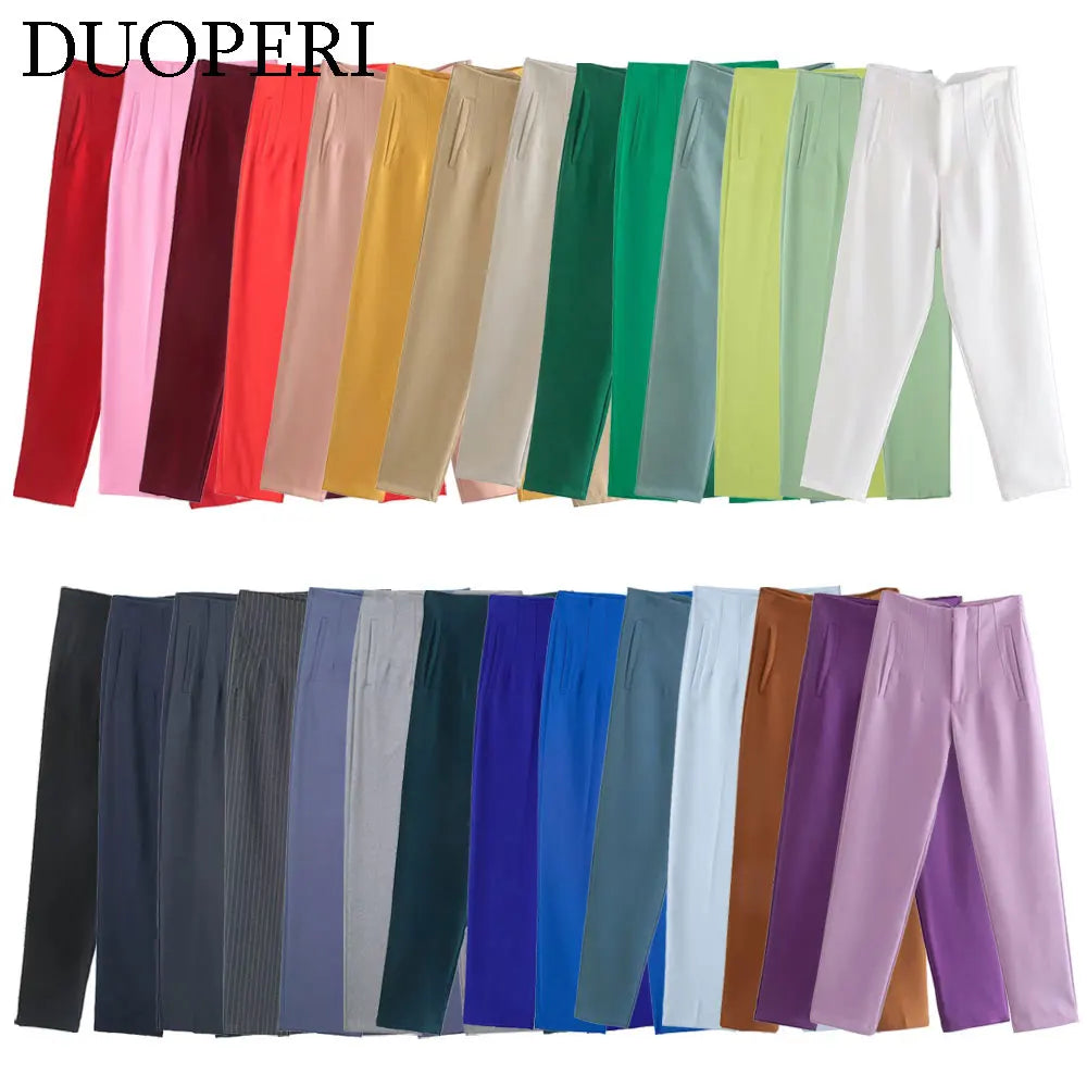 Damen Chinohose High Waist Gerade Beine Elegante Stoffhose Freizeithose