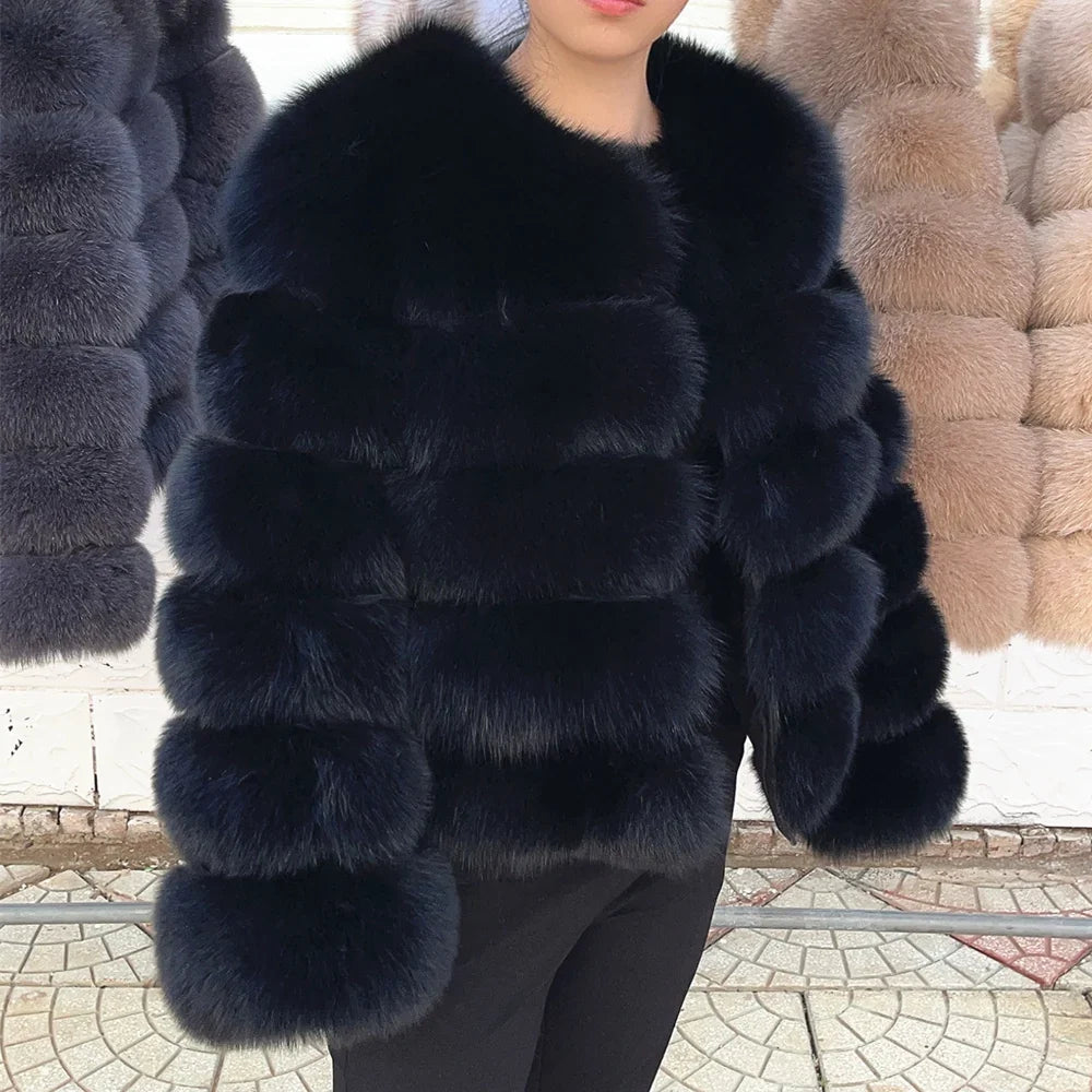 Damen Kurzjacke aus Kunstpelz, Winter Warmes Plüschjacke, Langarm Felljacke