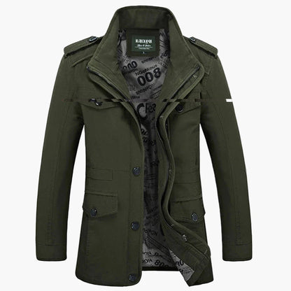 Herren Militärstil Freizeitjacke – Outdoor Übergangsjacke mit Knopfleiste und Schulterklappen