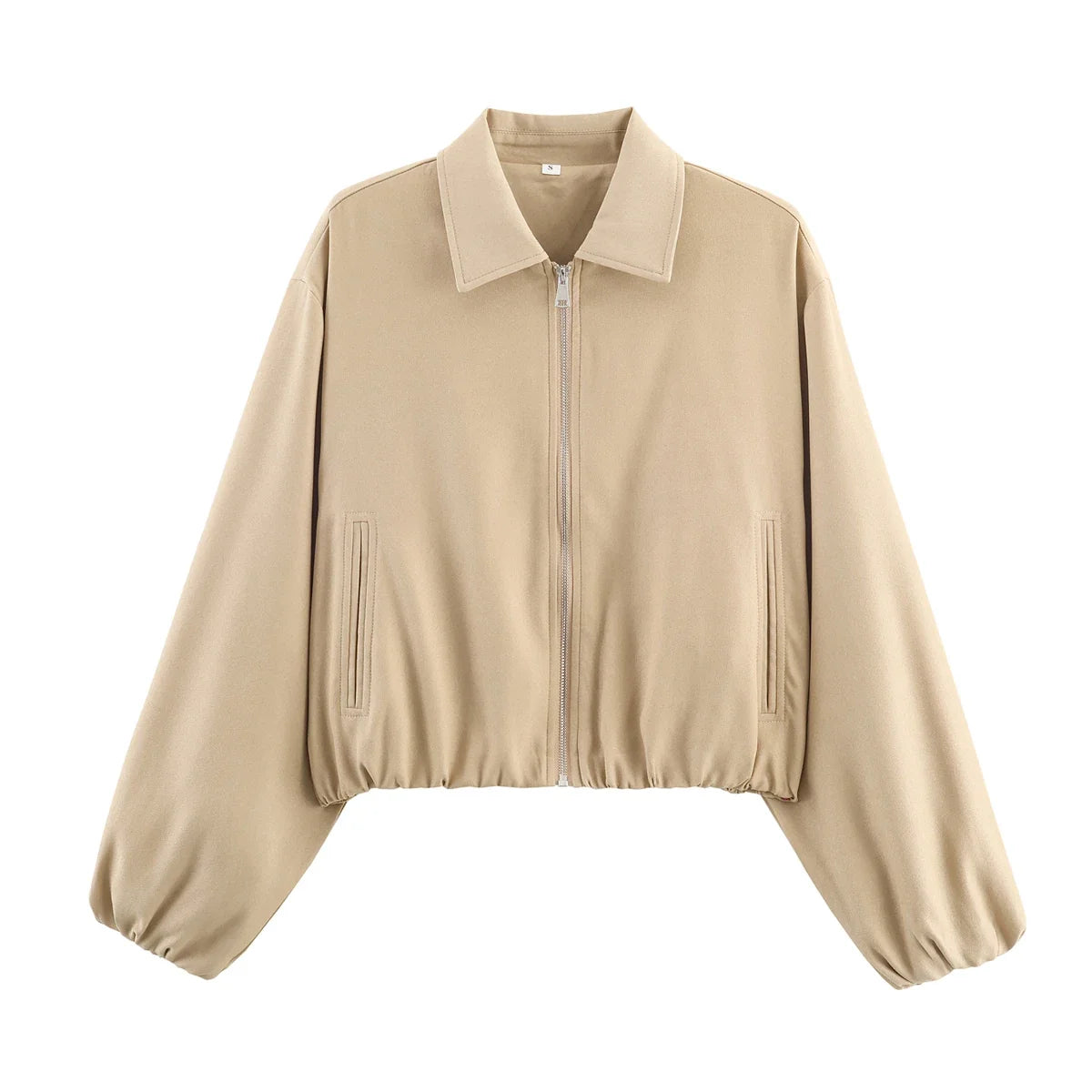 Damen Cropped Jacke Reißverschluss Stehkragen Langarm