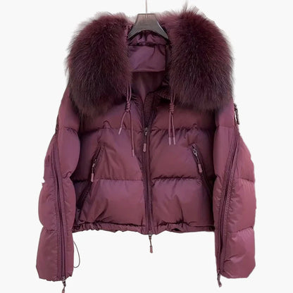 Damen Winter Daunenjacke mit Kapuze und Fellkragen – Modische warme Outdoorjacke