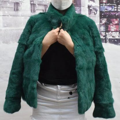 Damen Kurzmantel aus Kunstfell mit Stehkragen luxuriöse Winterjacke