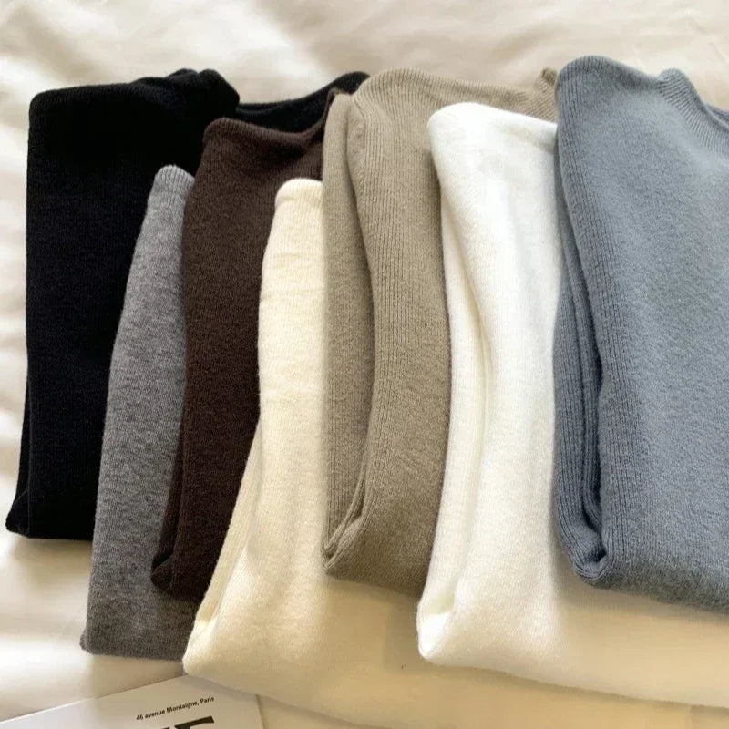 Damen Strickpullover Halbkragen Langarm Basic Oberteil