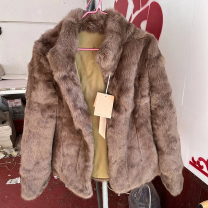 Damen Kurzmantel aus Kunstfell mit Stehkragen luxuriöse Winterjacke