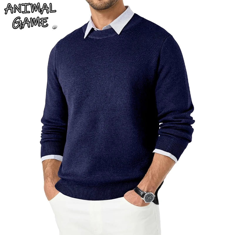 Herren Rundhals Pullover Langarm Basic Strickpullover für Männer