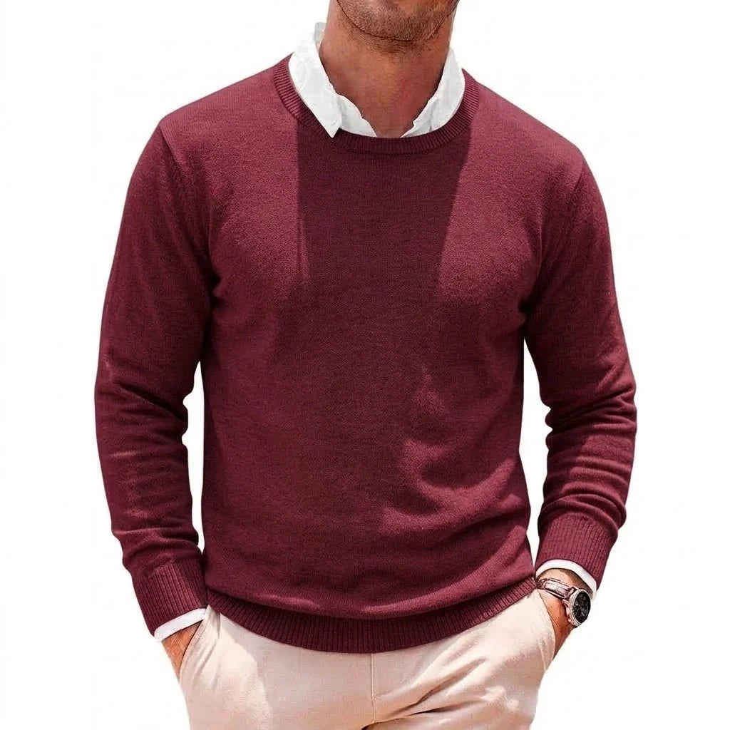 Herren Basic Pullover Rundhals Langarm Strickpullover Einfarbig