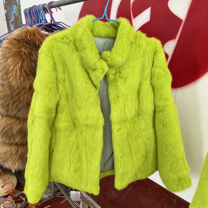 Damen Kurzmantel aus Kunstfell mit Stehkragen luxuriöse Winterjacke