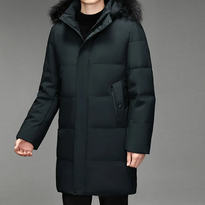 Herren Winterparka Schwarz mit Kapuze und Pelzbesatz
