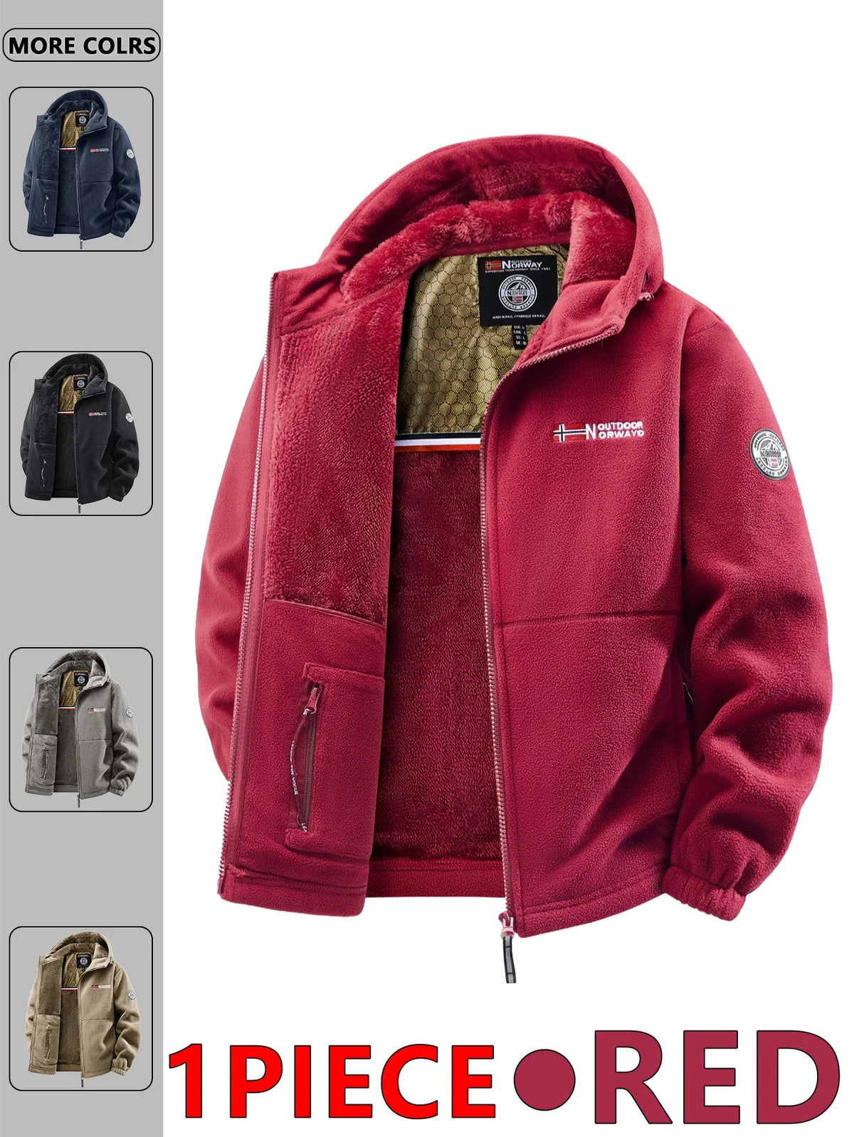 Herren Kapuzen-Fleecejacke mit Reißverschluss und Taschen, gefüttert
