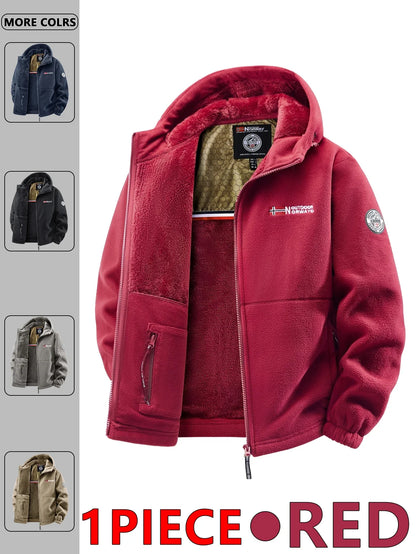 Herren Kapuzen-Fleecejacke mit Reißverschluss und Taschen, gefüttert