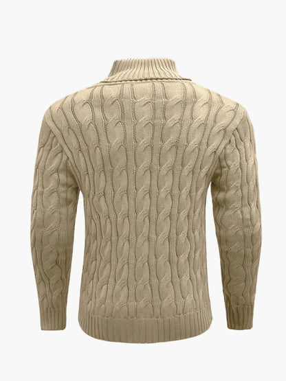 Herren Strickpullover mit Schalkragen und Knopfleiste – Eleganter Freizeitpullover im Zopfmuster für Herbst und Winter