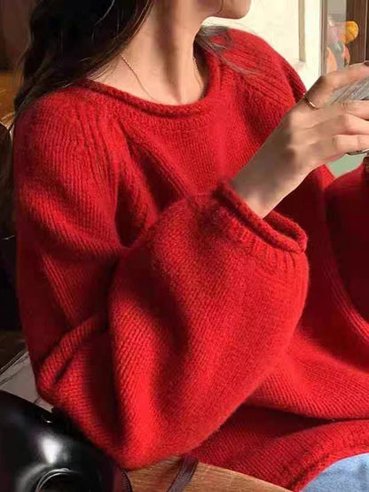 Damen Strickpullover Rundhals Oversize Raglanärmel