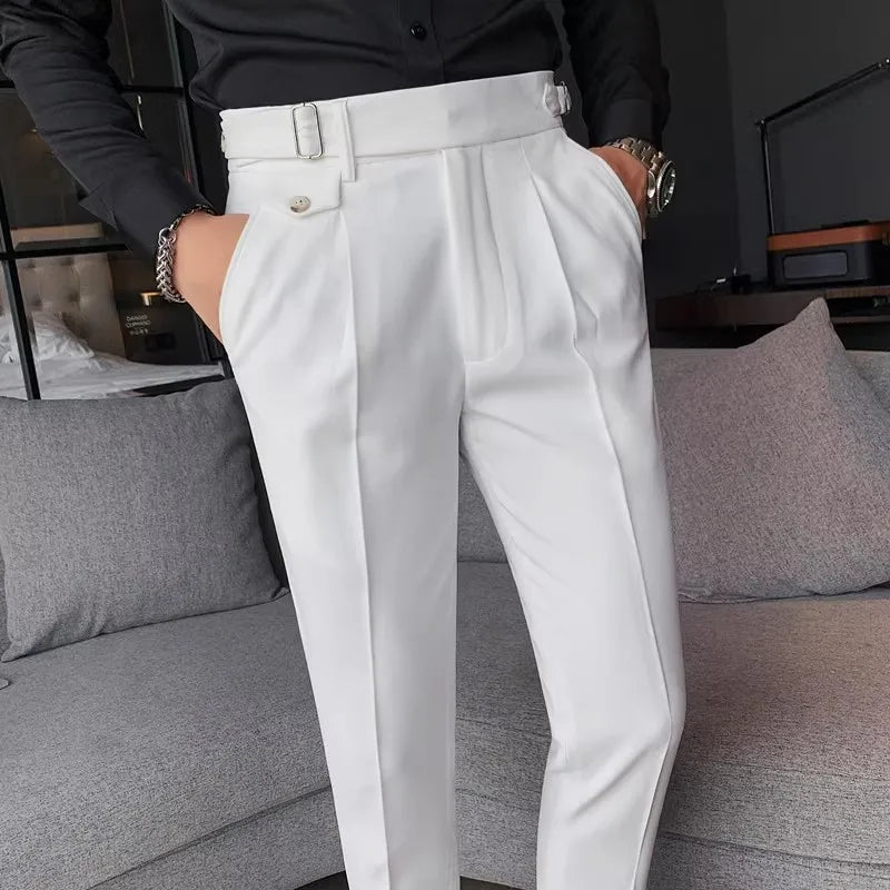 Herren Anzughose Slim Fit Bundfalten Elegant Schmale Passform