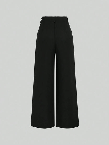 Damen Marlenehose mit weitem Bein, hoher Taille und Falten