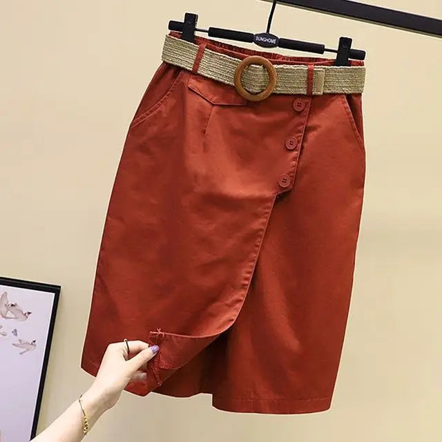Damen Culottes Shorts mit Wickel-Optik und Gürtel, Knopfleiste, hoher Bund
