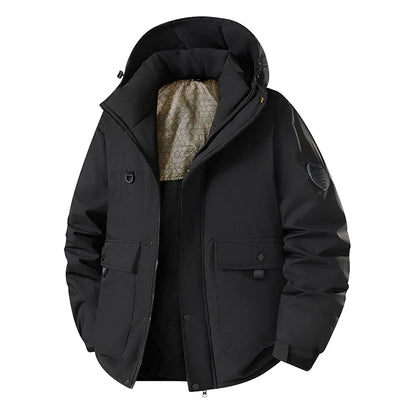 Herren Winterjacke mit Kapuze und Taschen Wasserdichter Kurzmantel