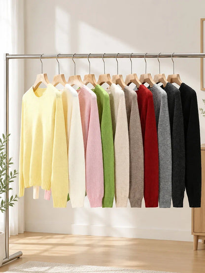 Damen Pullover Rundhals Langarm Strickpullover Einfarbig