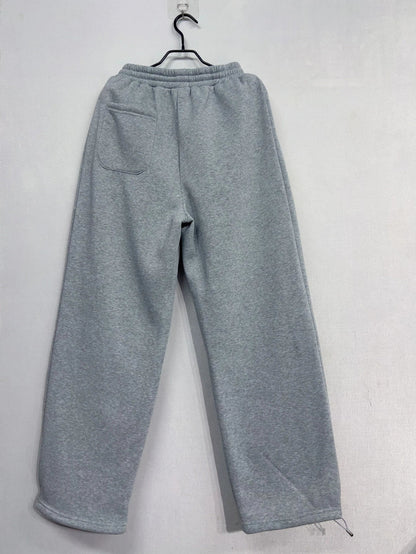 Damen Baggy Sweathose Grau mit Gummizug und Kordelzug, Weites Bein mit Flaggen-Print