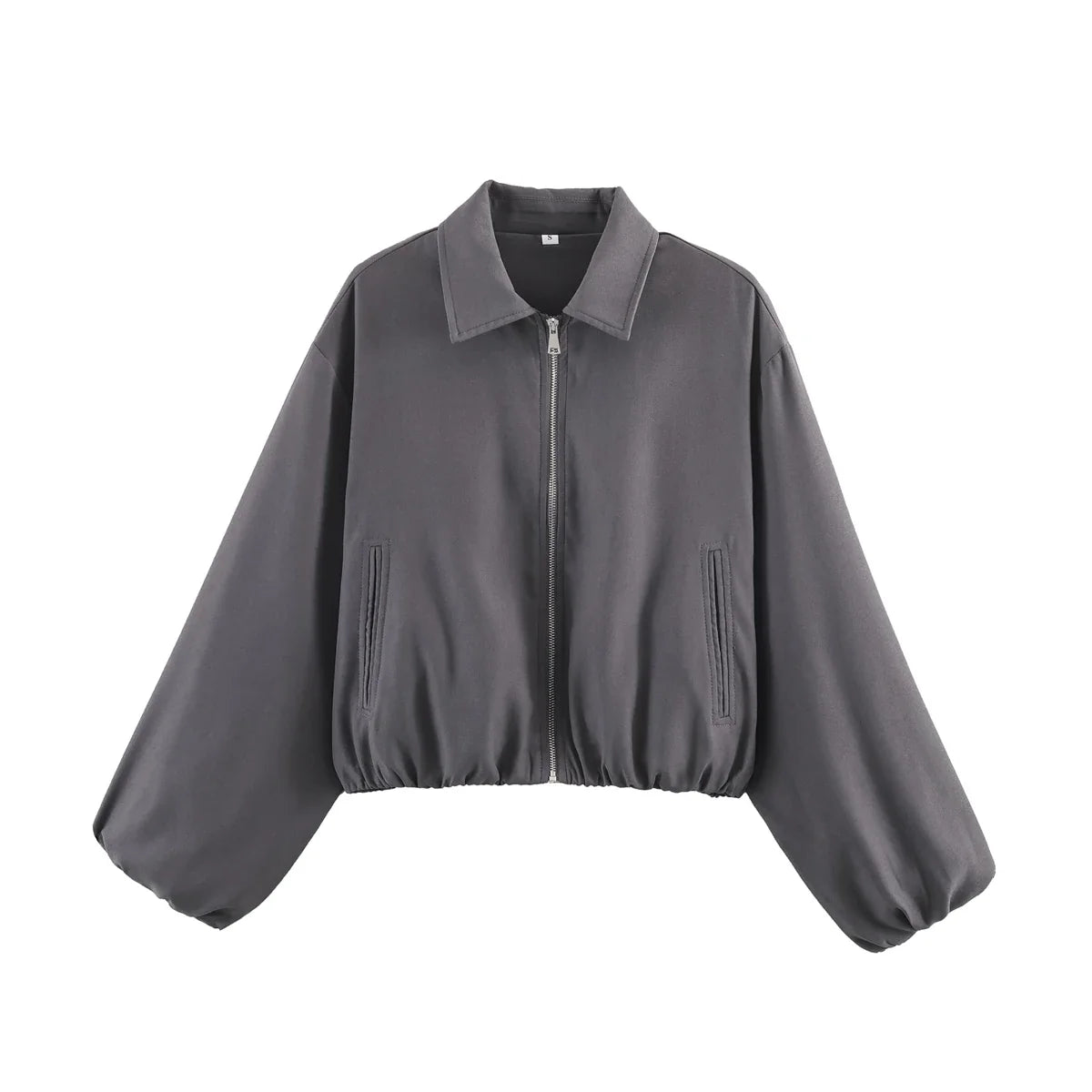 Damen Cropped Jacke Reißverschluss Stehkragen Langarm