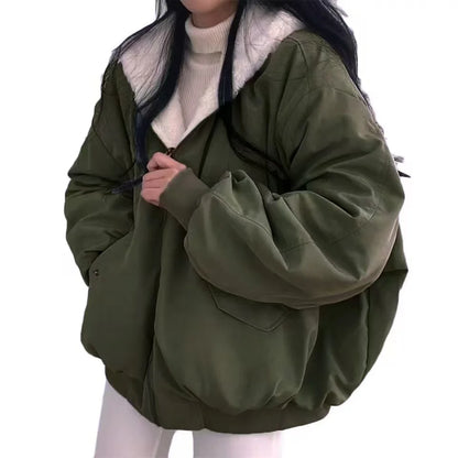 Damen Bomberjacke Wendejacke mit Kapuze Teddyfutter