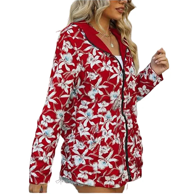 Damen Übergangsjacke mit Kapuze und Blumenmuster-Innenfutter Hellblau