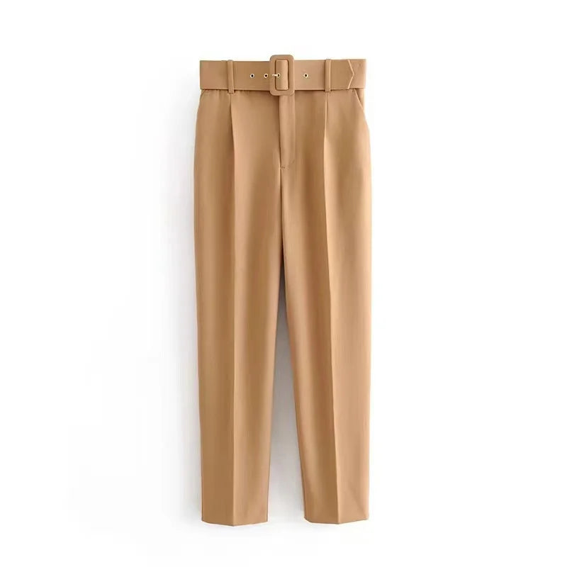 Damen Stoffhose mit hohem Bund, geradem Bein & Gürtel