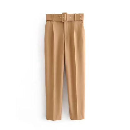 Damen Stoffhose mit hohem Bund, geradem Bein & Gürtel