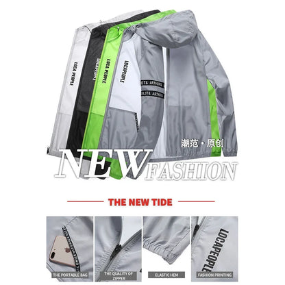 Unisex Windjacke leicht mit Kapuze & Reißverschluss, dünn, wetterfest