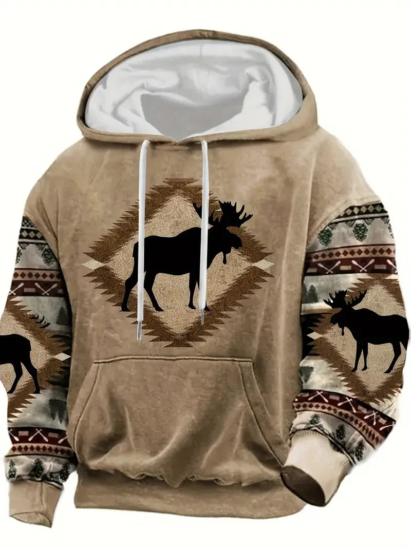 Herren Hoodie mit Hirsch-Motiv und Muster Ärmeln